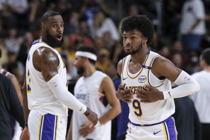 lakers-lebron-james,-bronny-james-play-together-in-nba-preseason-game-for-first-time